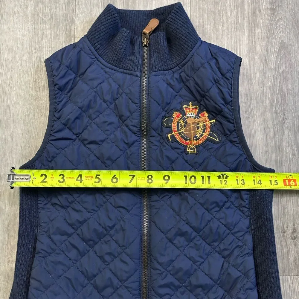 Ralph Lauren Vest Girls Size XL 16 Blue Crest Equestrian Quilted Puffer Full Zip